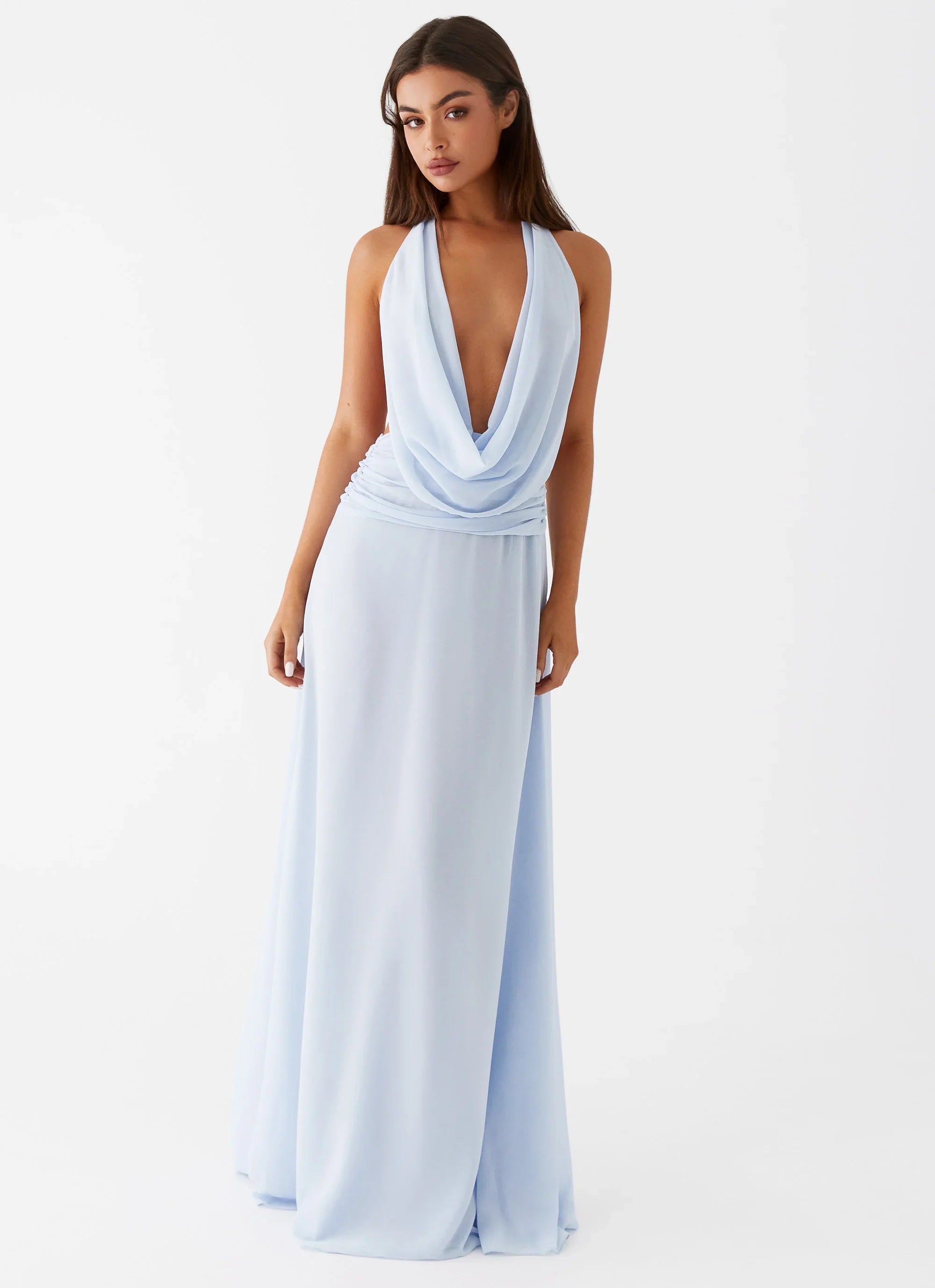 Robe longue en mousseline Elysia - Bleu bébé