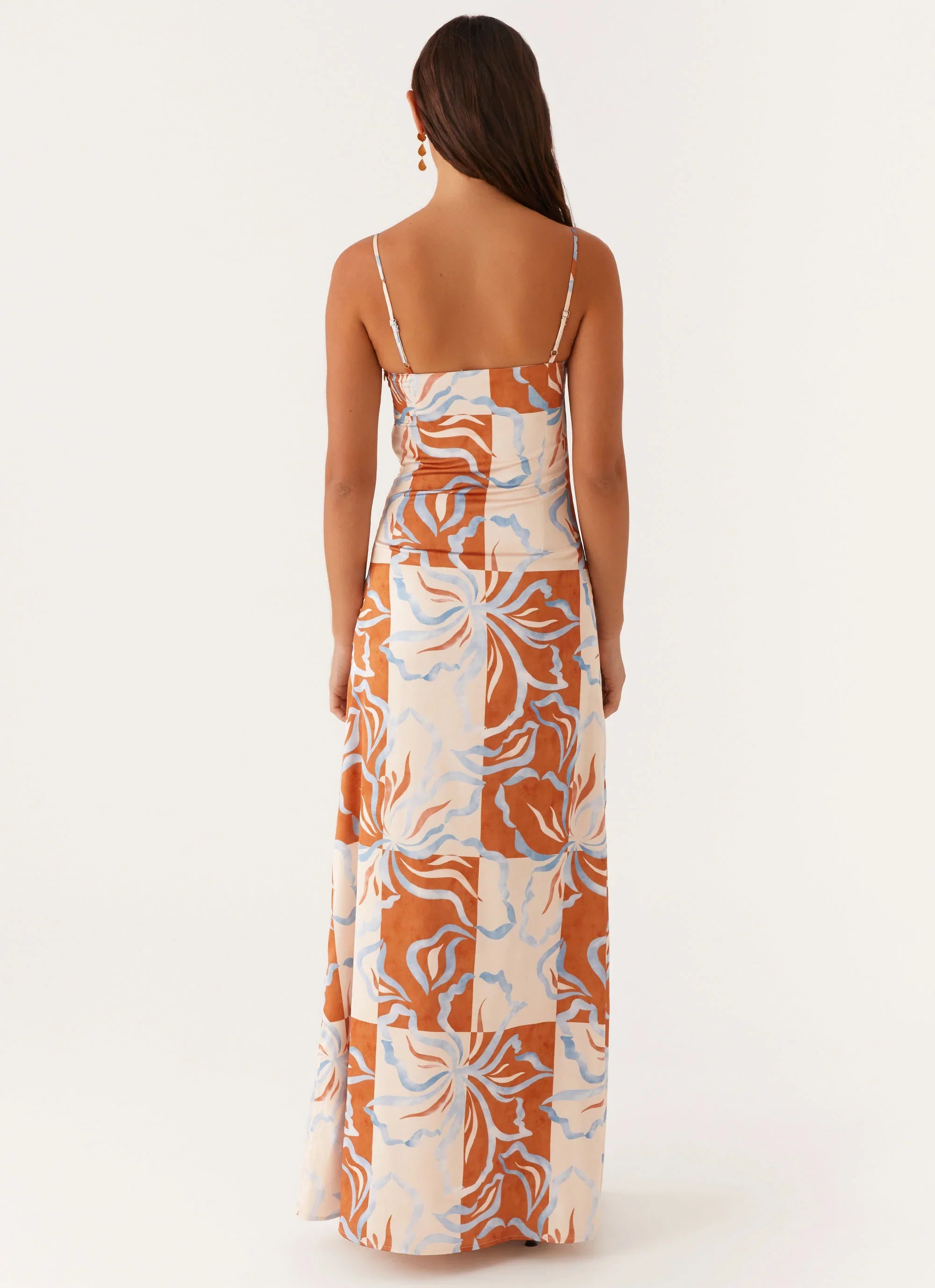 Robe longue Aster Bloom – Fleurs oranges et bleues
