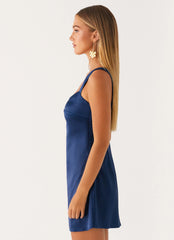 Robe courte en satin Odette - Marine