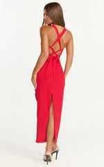Robe midi Lila - Robe moulante rouge à corset et col en V