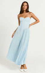Robe midi Loretta - Robe plissée bustier à lacets au dos, bleu clair