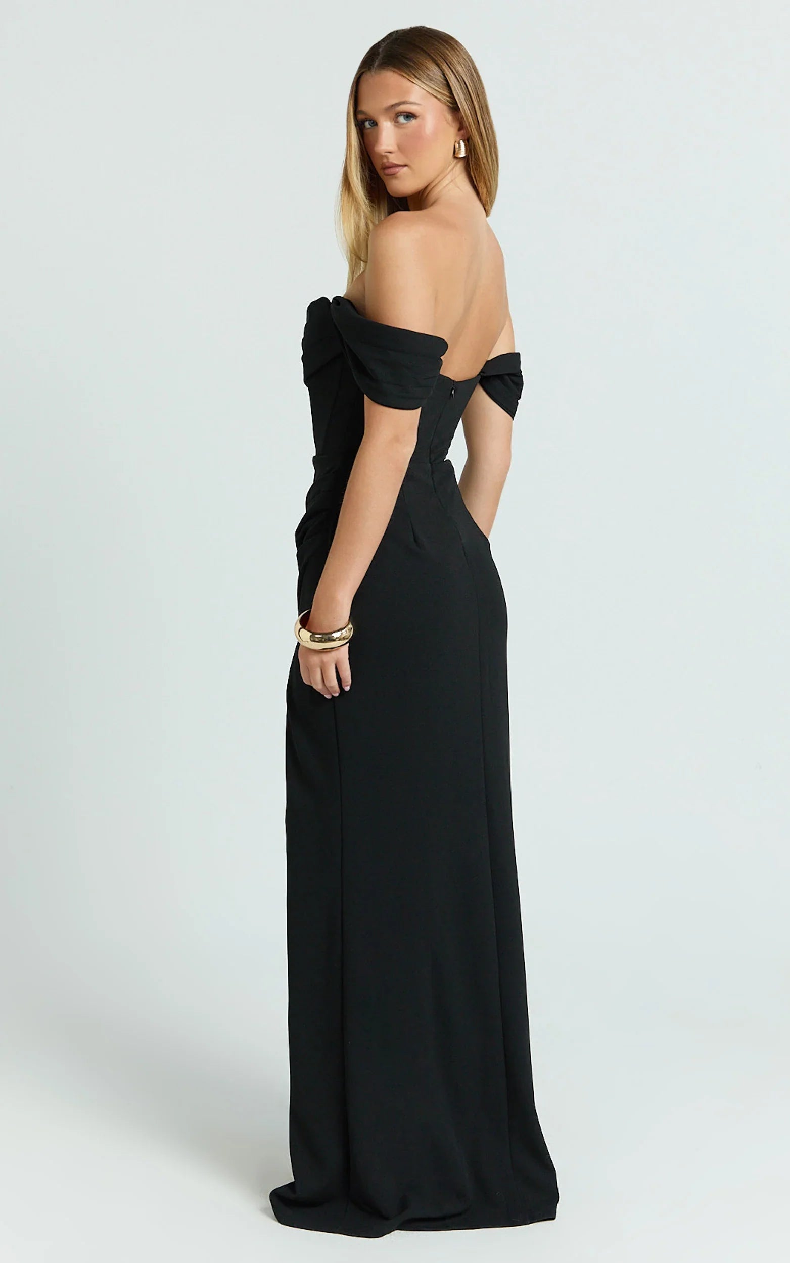 Robe longue Marcel - Robe corset fendue noire à épaules dénudées