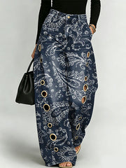 Exotic Vintage Paisley Decorative Pattern Women's Cotton Denim Pants