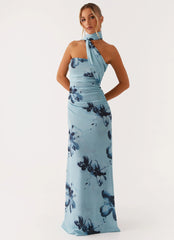 Robe longue Songbird - Bleu noir fleuri