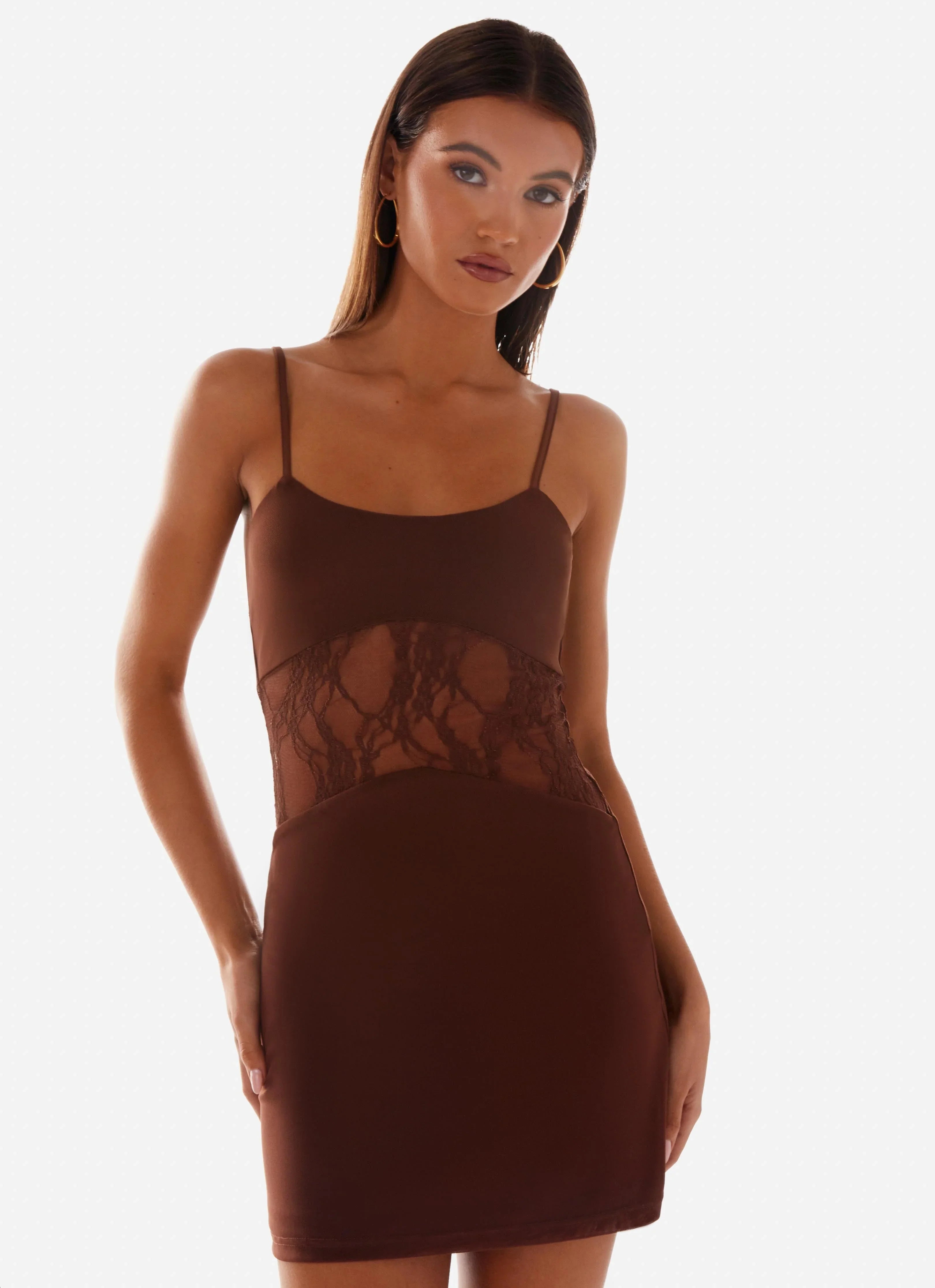 Mini-robe en dentelle Jordanna - Chocolat