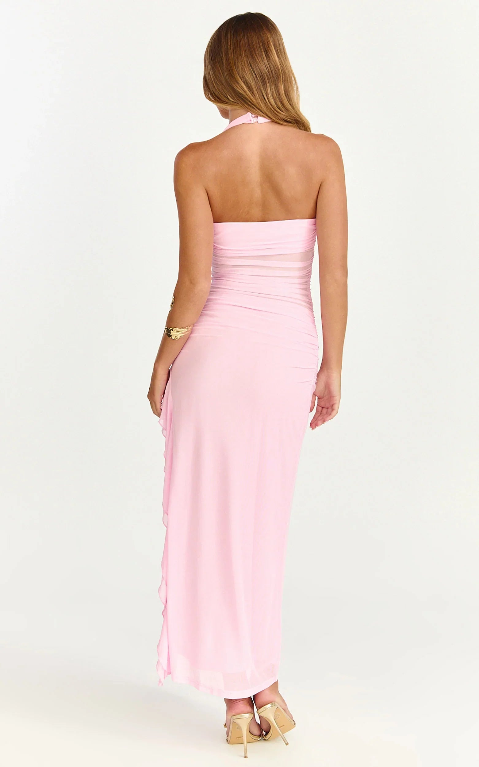 Robe midi Almarie – Robe en maille rose à col noué