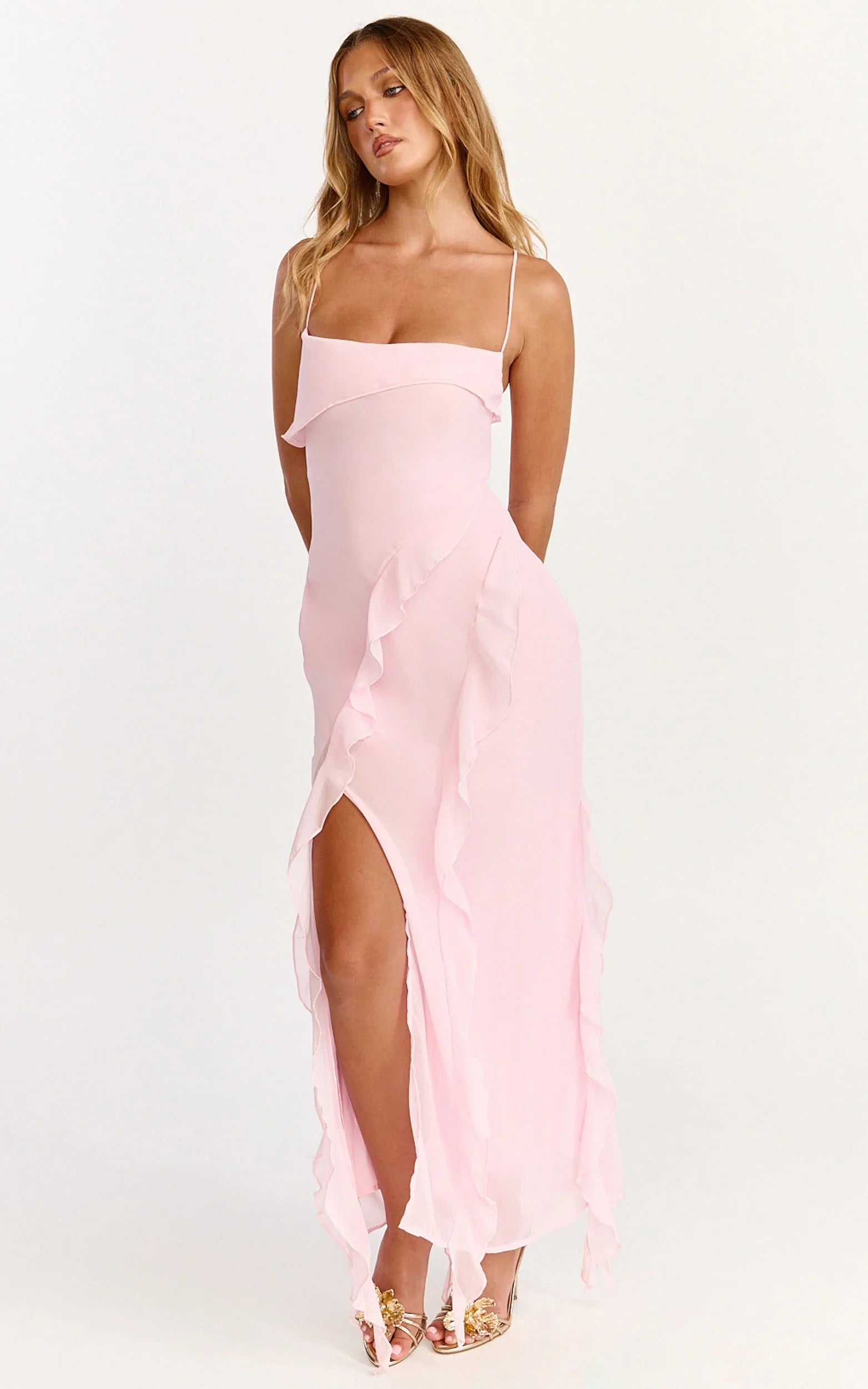 Robe Connie Mi-Longue - Robe Rose à Volants