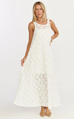 Robe longue Bella – Robe droite en dentelle blanc cassé