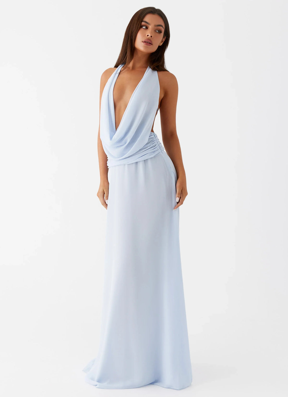 Robe longue en mousseline Elysia - Bleu bébé