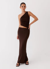 Robe longue asymétrique Seranella - Chocolat