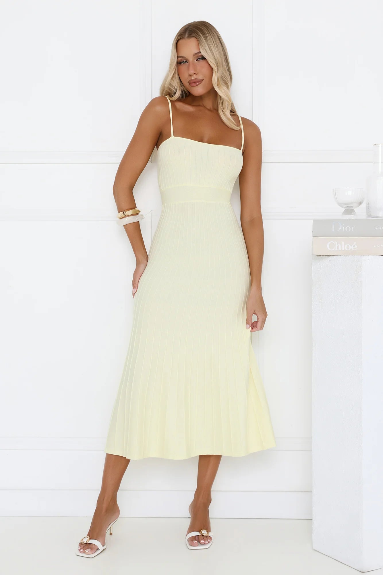 Robe midi plissée en tricot Tennis Club Jaune