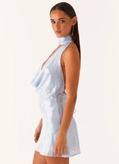 Robe Courte Nora à Col Bénitier Pailleté - Bleu