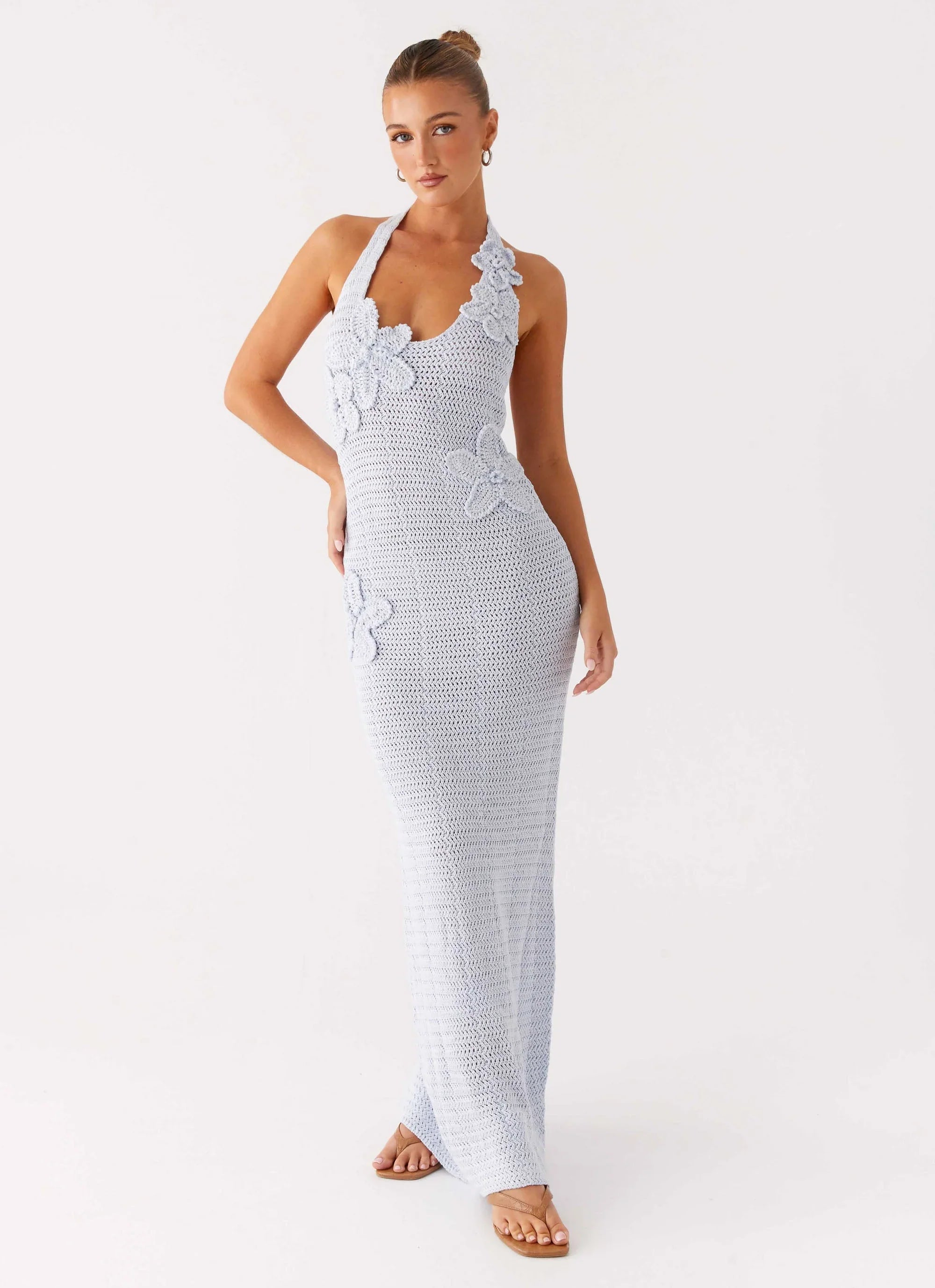 Robe longue en crochet Novalee - Bleu