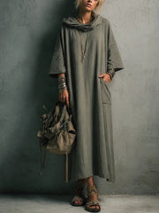 Loose And Cozy Linen-cotton Hooded Dress