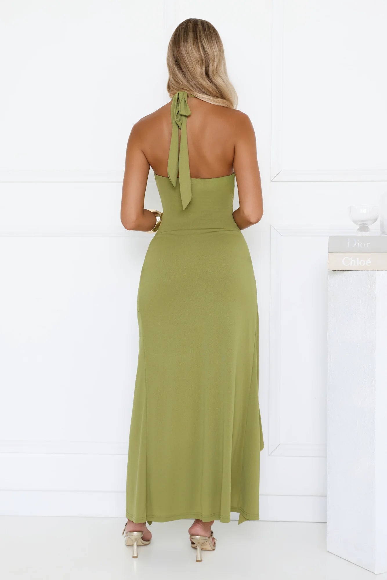 Robe longue froncée à encolure américaine Modern Muse vert olive