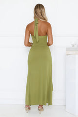 Robe longue froncée à encolure américaine Modern Muse vert olive