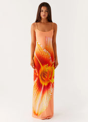 Robe longue en maille Bad News – Imprimé fleuri orange
