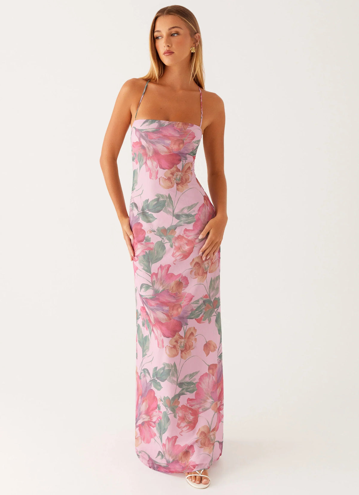 Robe longue Peggy - Imprimé fleuri rose