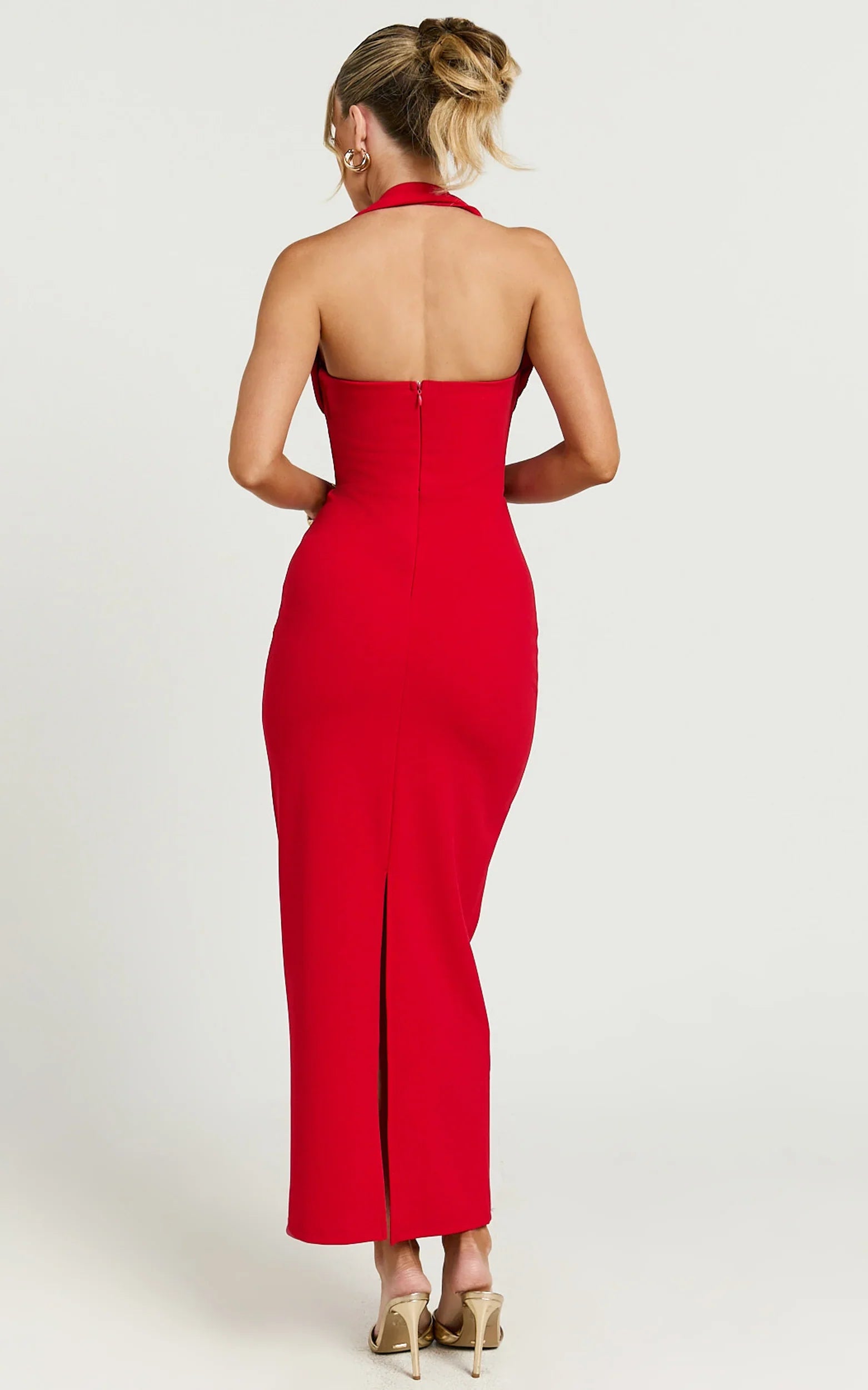 Robe midi Salome - Robe fourreau à col halter de couleur rouge