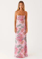 Robe longue Peggy - Imprimé fleuri rose
