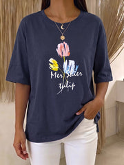 Women's Crew Neck Short Sleeve Casual Loose-fit Cotton T-shirt