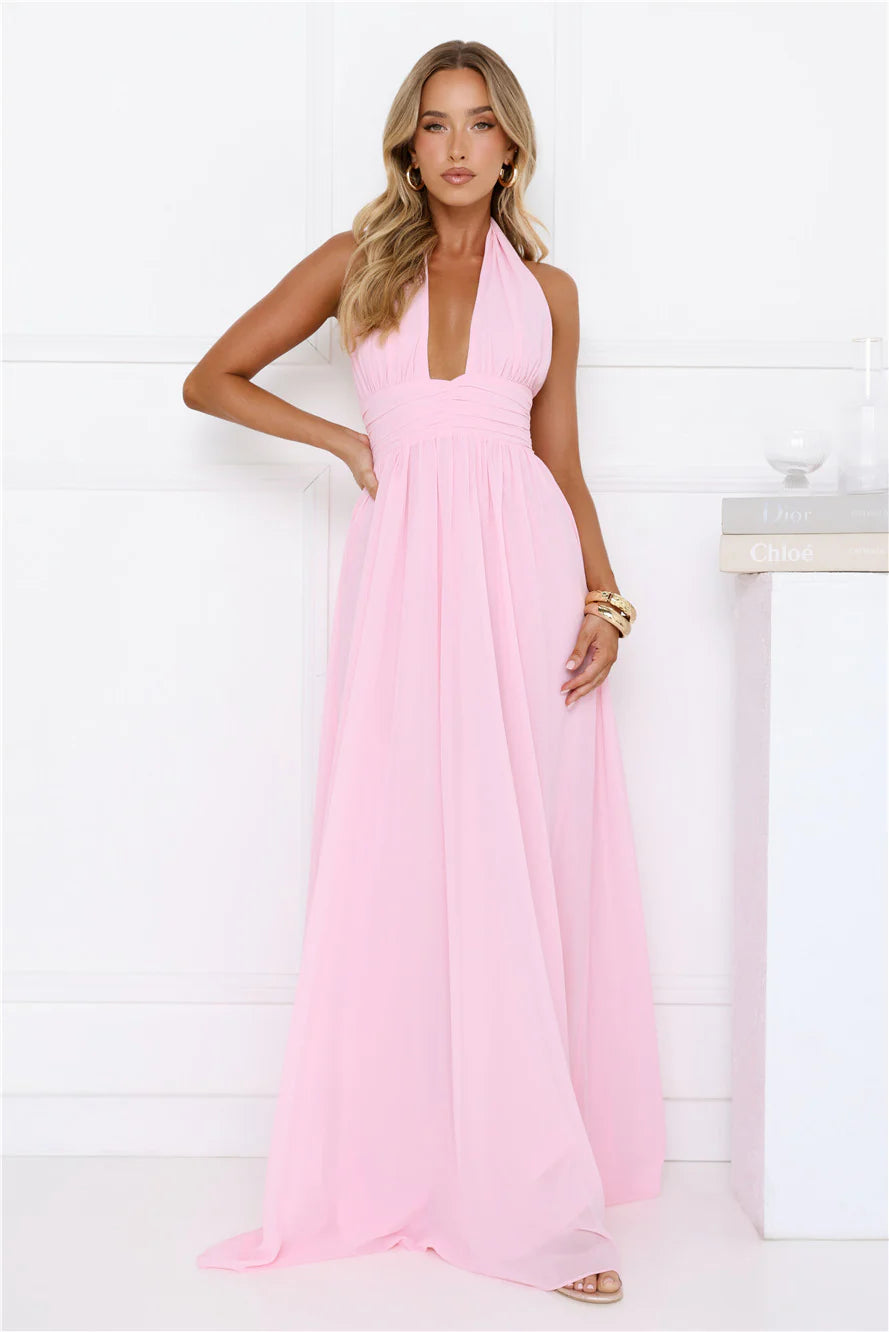 Robe longue rose Rosé Opulence à encolure dos nu