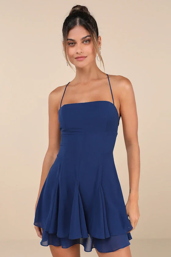 Mini-robe plissée étagée rouge « Perfected Sweetness »