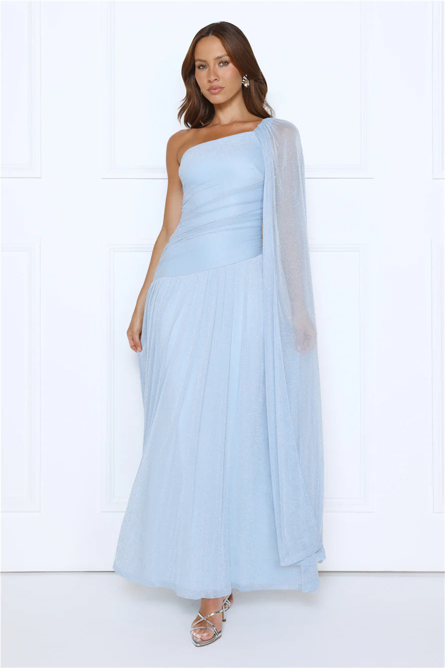 Robe longue asymétrique Midnight Spin bleue