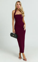 Robe Midi Salomé - Robe Fourreau Col Montant Couleur Vin
