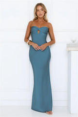 Robe longue bustier en soie Aurora sarcelle