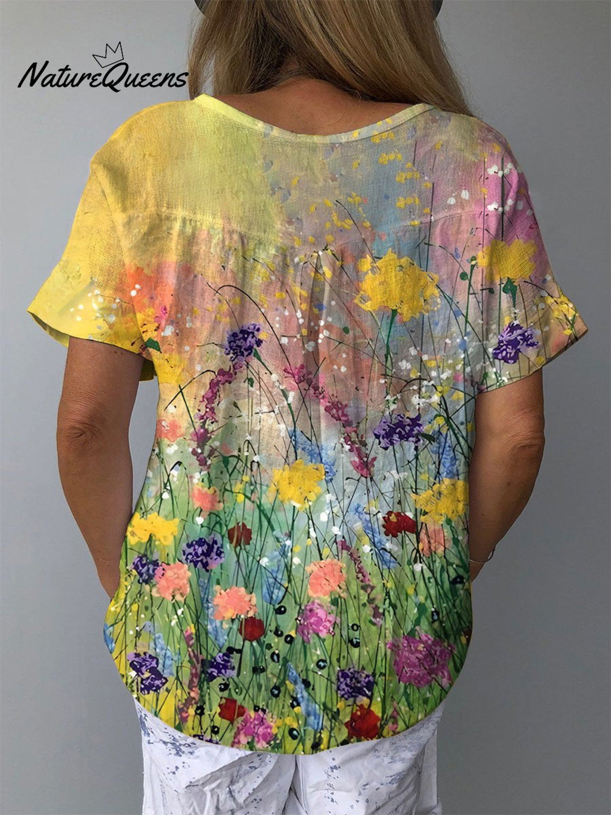 Women's Retro Elegant Floral Art Print Casual Cotton And Linen Shirt