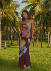 Robe longue Under The Pagoda – Motif floral sombre