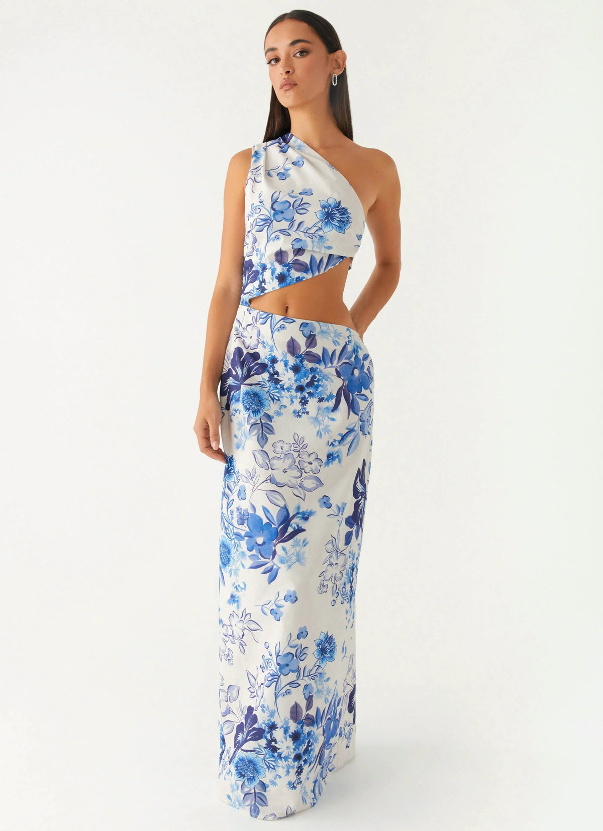 Robe longue tout l'été – Imprimé fleuri ciel serein