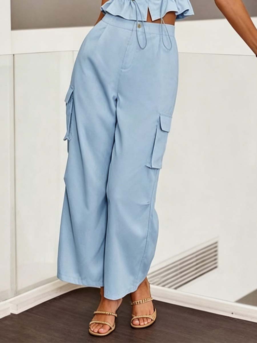 Women's Art Ruffle Stylish Casual Top And Pants Cotton Linen Two-piece Set