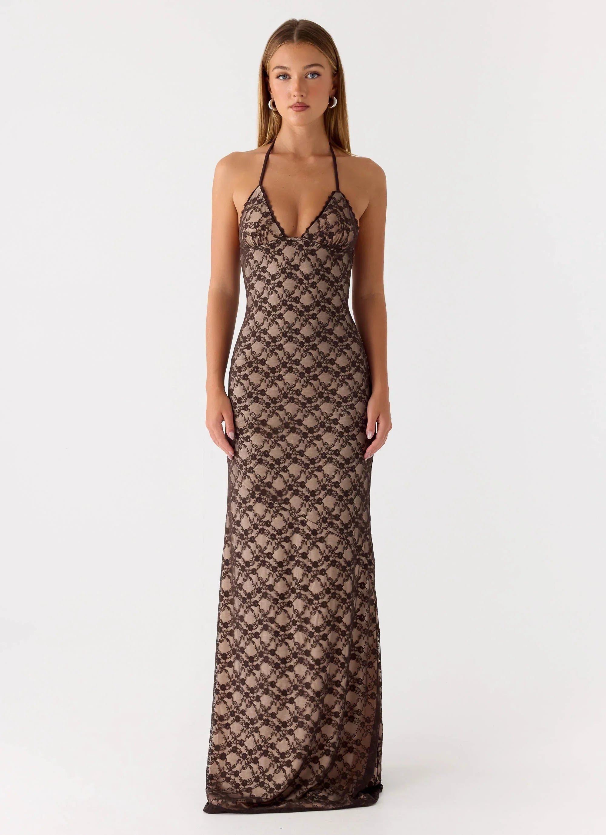 Robe longue Zecca en dentelle - Chocolat