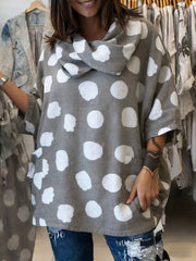 Women's Polka Dot Print Swing Collar 3/4 Sleeve Casual Loose Cotton And Linen Top