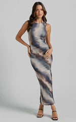 Robe midi Loralie - Robe moulante col montant en maille tie-dye marron