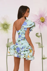 Robe Courte Asymétrique Imprimée Secret Meadow