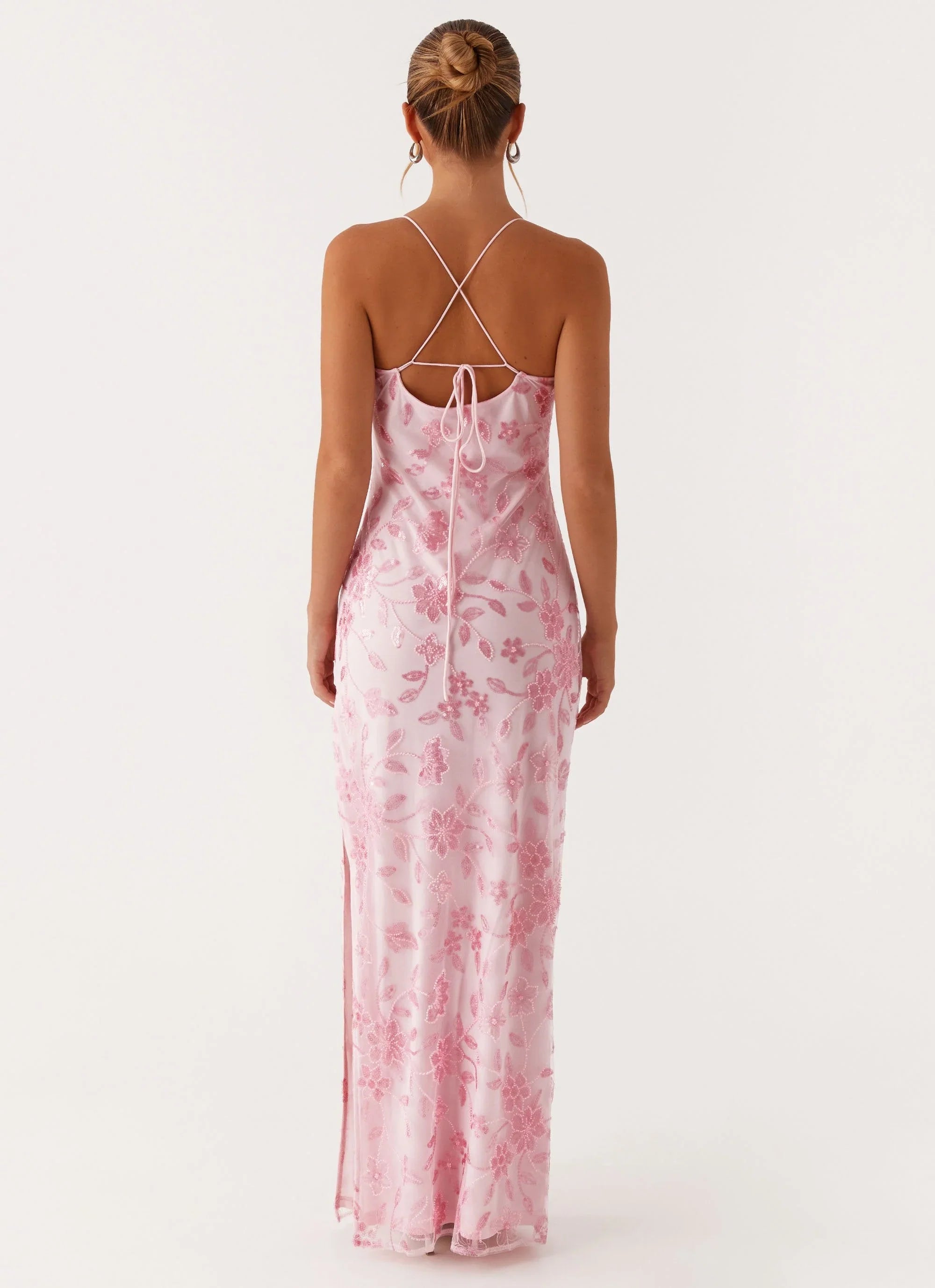 Robe longue perlée Bright Lights - Rose