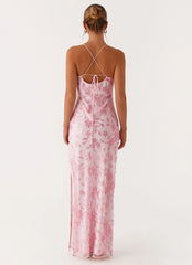 Robe longue perlée Bright Lights - Rose