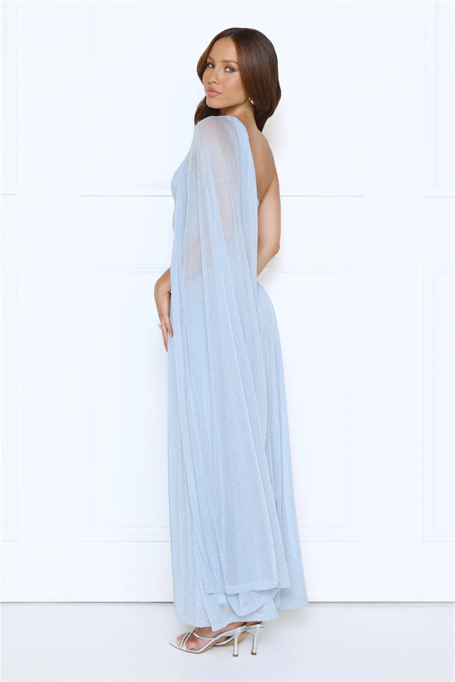 Robe longue asymétrique Midnight Spin bleue