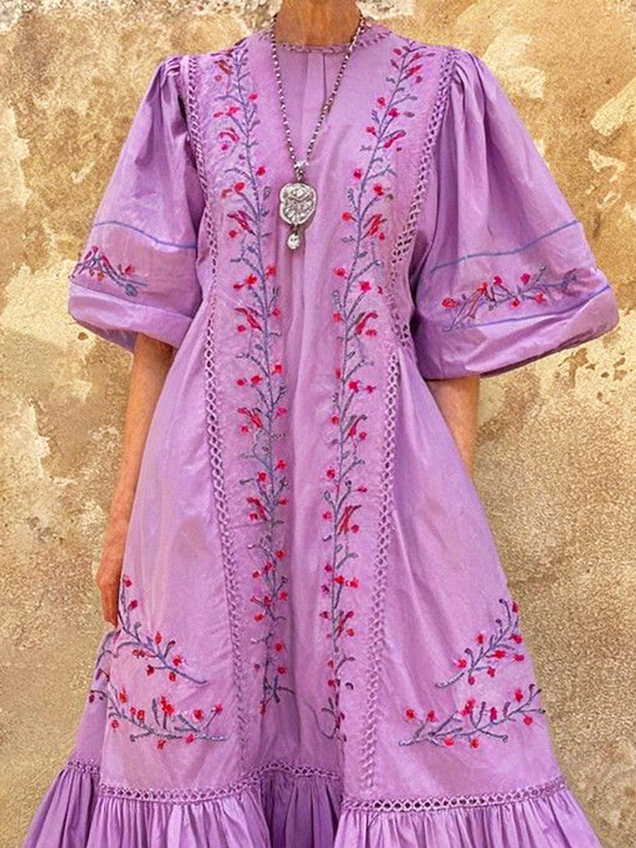 Women's Retro Ethnic Floral Art Print Casual Stylish Comfortable Cotton Linen Long Dress