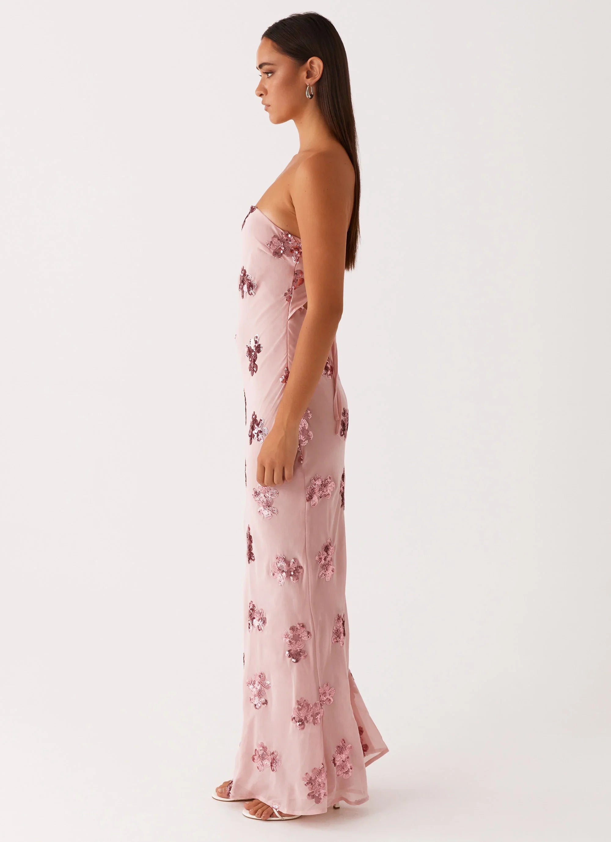 Robe longue à sequins Sweet Escape - Rose poudré