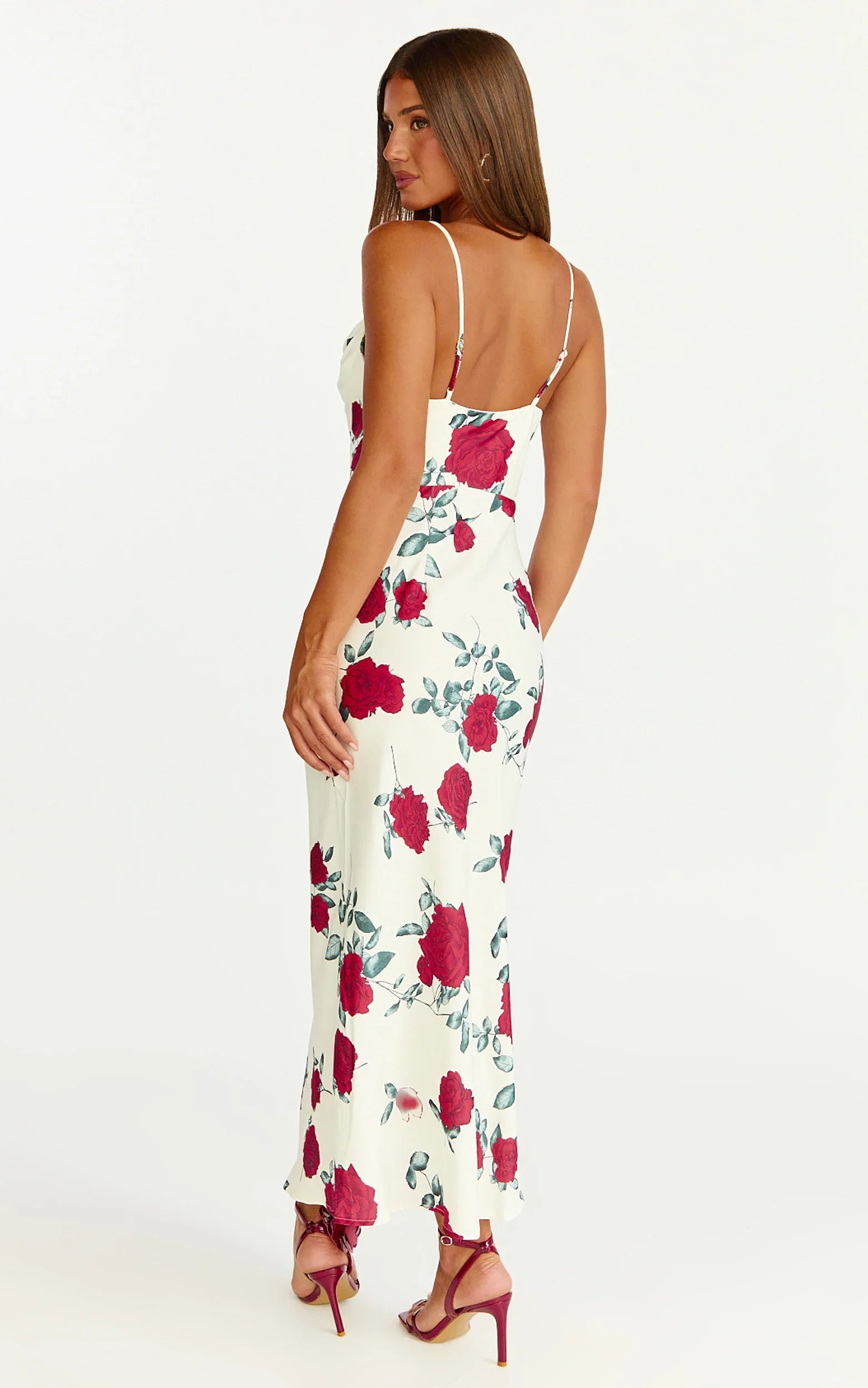 Robe Midi Dahlia - Robe trapèze à col bénitier motif Rose Écarlate