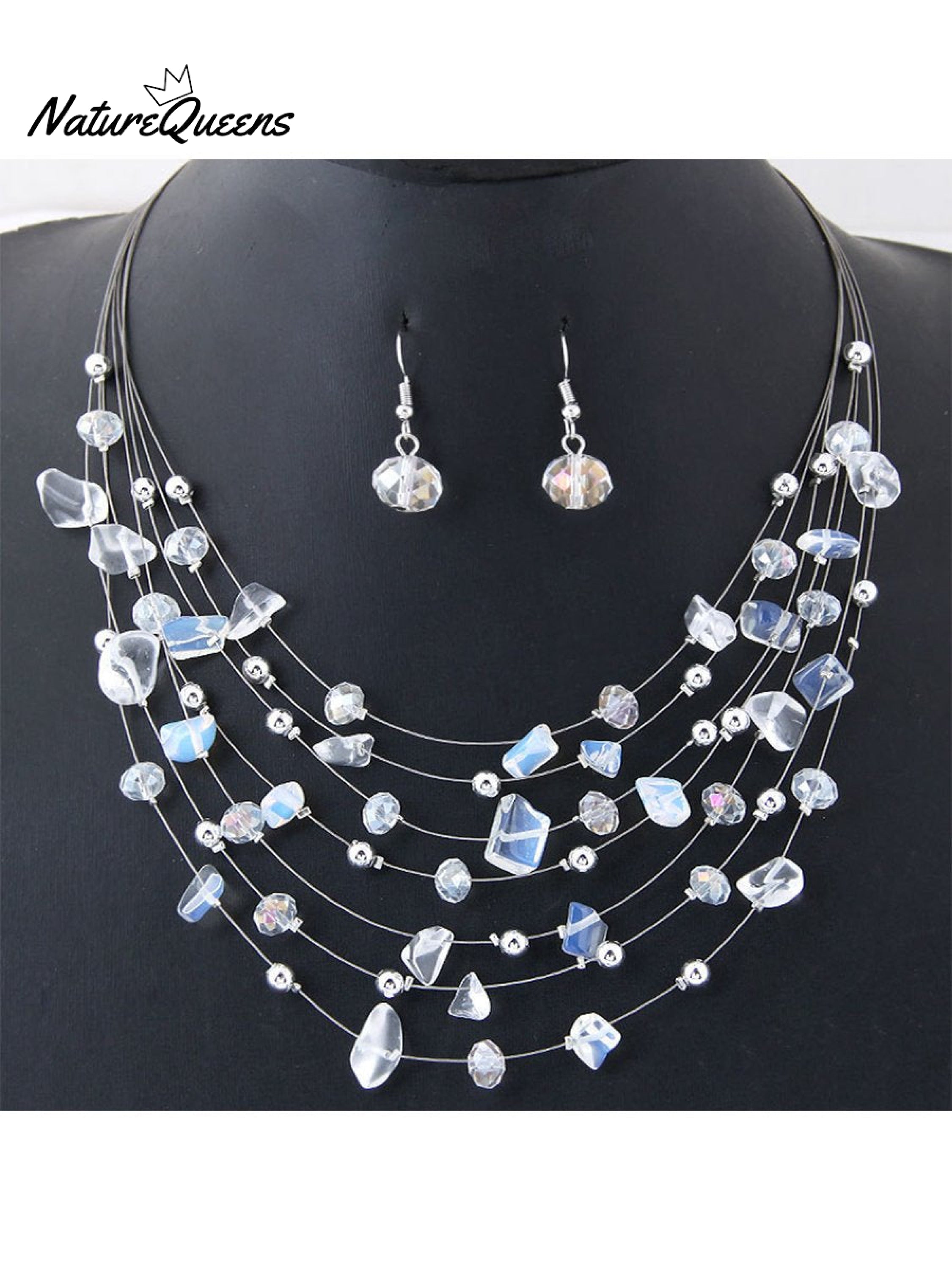 Bohemian Crystal Layered Necklace and Earrings Set