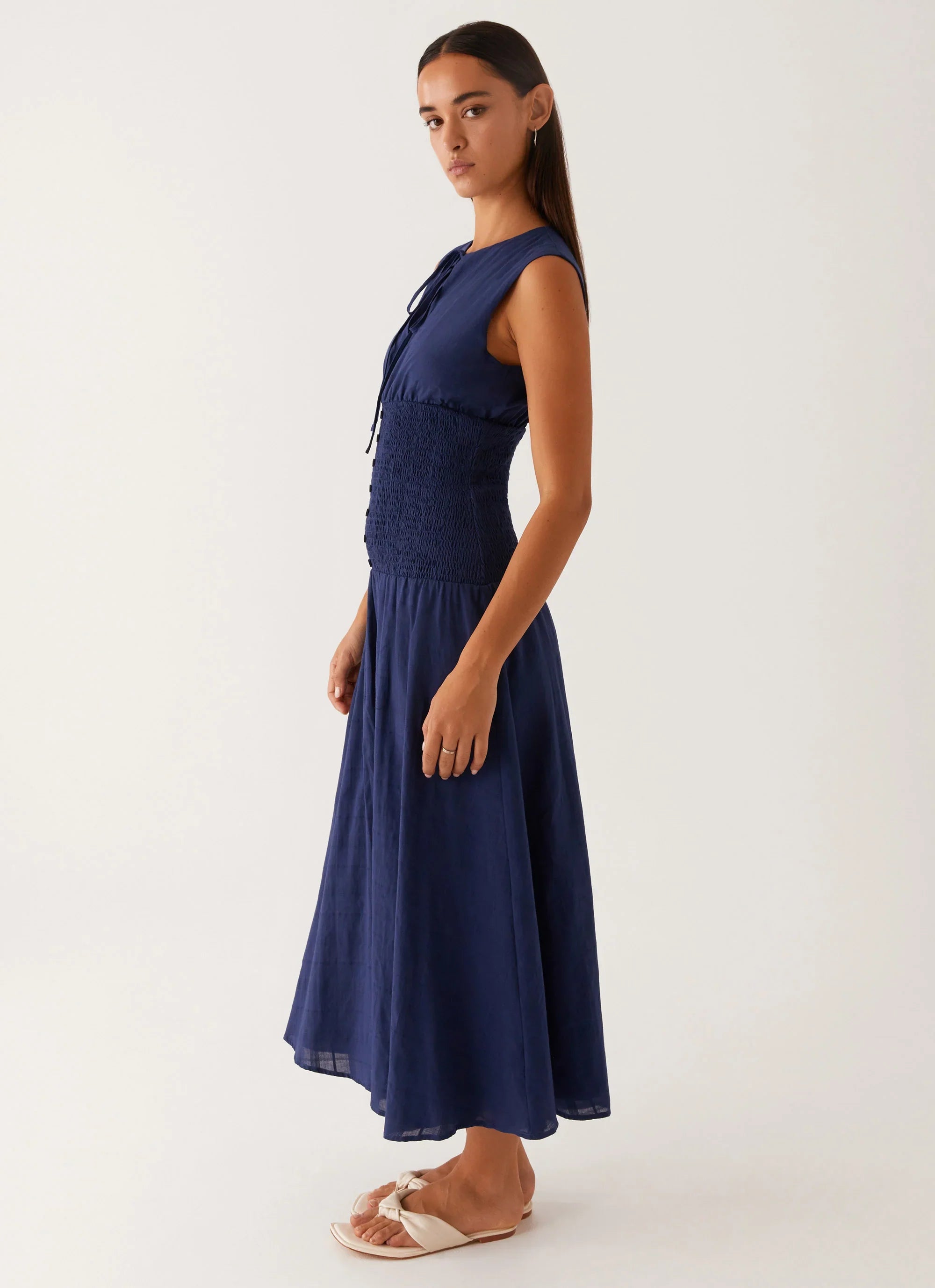 Robe midi Belle à taille froncée - Marine