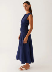 Robe midi Belle à taille froncée - Marine