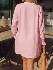 Women's Long Sleeves Minimalist-retro Style: Loose-fit Henley Shirt Dress