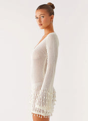 Mini-robe en crochet perlée Majestueuse - Ivoire
