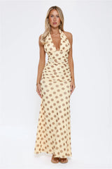Robe longue à pois jaune Nightlife Icon à licou